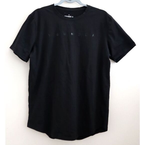 YOUNGLA 459 YLA2351 Men's Sz L Black Spellout Monochrome Fitted Workout T-Shirt - Picture 1 of 8